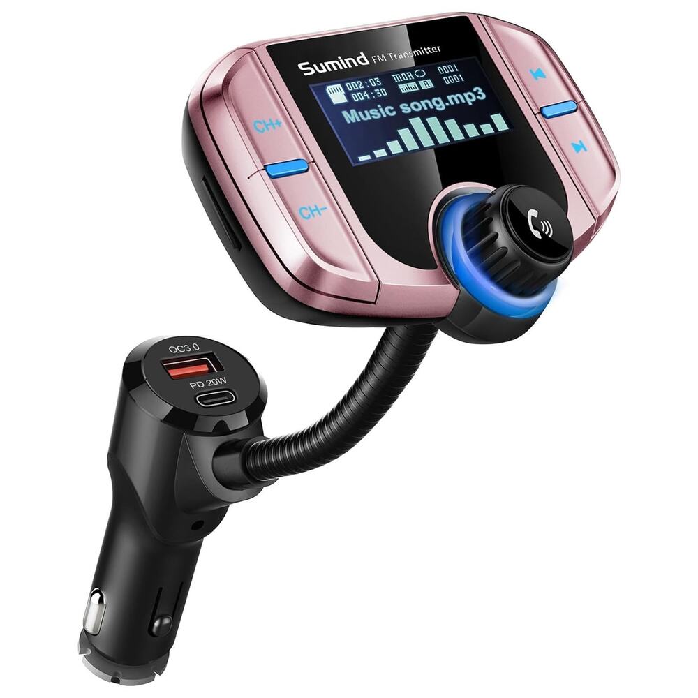 Upgraded Bluetooth FM Transmitter, Wireless Radio Adapter HandsFr(PD, Rose Gold)